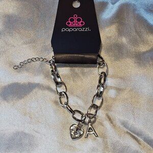 New Paparazzi Initial A Heart Bracelet clasp Silver